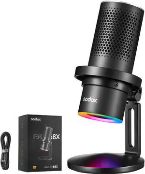 GODOX EM68X RGB Condenser Microphone, Streaming Mic, Smart Sensing Microphone, Four Patterns, with Shock-Absorbing Mount, One Tap to Mute, USB Compatible with PC, PS5 and PS4