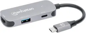 Manhattan USB C to 4K HDMI Adapter  3 in 1 Multiport Docking Converter Hub, 4K@30Hz HDMI, 5 Gbps USB-A, 100W USB-C PD Compatible with MacBook Pro, MacBook Air, Projector -3 Yr Mfg Warranty130707