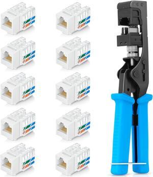 Everest Media Solutions Bundle - 2 Items: easyJACK - Speed Termination Tool + 10 Pack of RJ45 CAT6 UTP Keystone Jacks - White