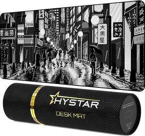 Hystar® Extended Gaming Mouse Pad | XXL 36" x 16" | 5mm Thick, Waterproof Surface, Smooth Polyester Fabric, and Natural Rubber Base | Retro Tokyo (Black and White)