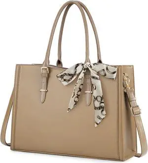 IGOLUMON Laptop Bag for Women 15.6 inch Waterproof Tote Leather Work purse Office Travel Handbag Shoulder Khaki