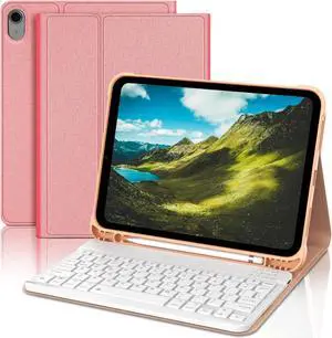 KVAGO for iPad (A16) 11th Generation Case with Keyboard 11 inch 2025, Smart Stand Folio Keyboard Cover with Pencil Holder for iPad 10th Generation 10.9 inch 2022, Detachable Bluetooth Keyboard (Pink)