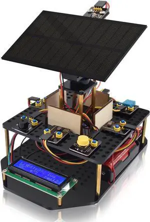 KEYESTUDIO DIY Solar Tracking Electronic Kit for Arduino, Smart Phone Charging, Temperature & Humidity Sensor, BH1750 Light Sensor, Educational Programming Kit for Teens & Adults 15+