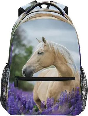 YPPAHHHH Horse Lavender Flower School Bag Backpack College Bookbag,Animal Floral Laptop Backpacks Computer Bag Travel Hiking Camping Daypack for Women Girls Men Boys Students
