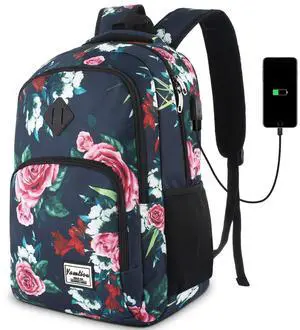 YAMTION Floral Backpack for Teen Girls, School/Travel, 35L, 19x11x6 Inch, USB, Water Repellent