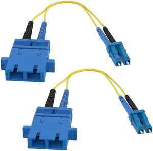 CableRack SC Female to LC Male 9/125 Singlemode Duplex Hybrid Adapter Converter Dongle (2-Pack)