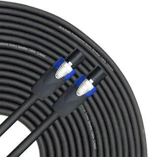 GLS Audio 50 feet Speaker Cable 12AWG Patch Cords - 50 Ft Speakon to Speakon Professional Cables Black Neutrik NL4FX (NL4FC) 12 Gauge Wire - Pro 50' Speak-on Cord 12G - Single