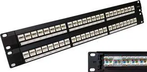 Electriduct 48-Port CAT6 Unshielded 2U Patch Panel 19-Inch Loaded w/Keystone Jacks Rackmount or Wallmount