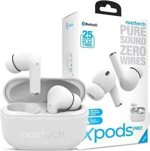 Naztech Xpods PRO - True Wireless Noise Cancelling Earbuds w/Touch Control, IPX4 Water-Resistant, HD Sound, Secure Fit for Sports, Gym Workouts & More, Includes Wireless Charging Case - White