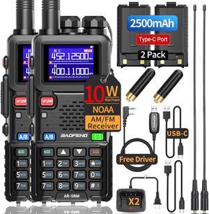 BaoFeng Radio 10W Ham Radio Long Range AR-5RM Handheld Two Way Radio NOAA Weather Receiver Rechargeable UV-5R Walkie Talkies, Copy Frequency 999CH with Type C Charging 2500mAh Battery (2 Pack)