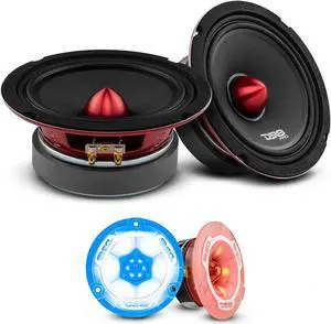 DS18 Premium Car Audio Bundle 2X PRO-X6.4BM 6.5" Midrange Loudspeaker and 2X PRO-TW1L 3.8" Super Bullet Tweeters RGB LED Lights - Upgrade Your Car Stereo System Superior Sound Quality and Performance