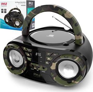 Pyle Portable CD Player Bluetooth Boombox Speaker - AM/FM Stereo Radio & Audio Sound, Supports CD-R-RW/MP3/WMA, USB, AUX, Headphone, LED Display, AC/Battery Powered, Camouflage - Pyle PHCD55.5