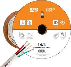 OSD 14/4 Speaker Wire 14 AWG/Gauge 4 Conductor 250Ft UL List in Wall Direct Burial Graded CL2/CL3 Oxygen Free Copper OFC - White