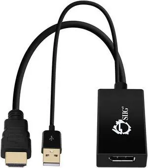 SIIG 4Kx2K HDMI to DisplayPort Converter Adapter for HDMI Equipped Systems to Connect to DP, Compliant with HDMI 1.4, DP 1.2, & HDCP - Ultra HD, USB Powered (CE-H22W11-S1)