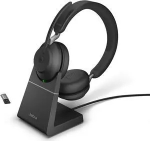 Jabra Evolve2 65 USB-A MS Stereo with Charging Stand - Black Wireless Headset/Music Headphones