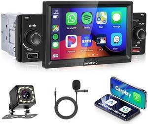 Single Din Radio with Apple Carplay Android Auto, Podofo 5'' HD Touch Screen Car Stereo Audio Receivers with Bluetooth FM Radio Airplay MirrorLink HD Backup Camera USB/TF/AUX-in Ports