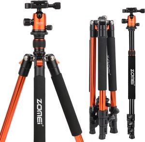 Zomei Q555 62.5'' Camera Tripod,Foldable Lightweight Aluminum Travel Tripod Stand with 360 Degree Ball Head for Vlog Nikon Canon Sony All DSLR and Digital Camera Binoculars Laser Telescope(Orange)