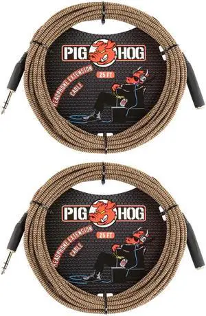 Pig Hog Solutions - 25ft Headphone Extension Cable, 1/4", (2-Pack) (Tuscan Brown)