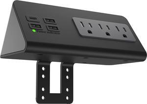 Electriduct Edge Mount Nightstand Charger 6 Amp 1 USB-C Charging Port + 3 USB-A Charging Ports, 3 AC Power Strip Outlets Clamp Desk Power Center - Black