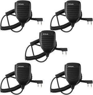 Retevis 2 Pin Shoulder Mic Speaker, Walkie Talkie Mic, Compatible with Retevis H-777 RT22 RT68 RT21 H777S RT85 RT17 RT19 RT15 BAOFENG UV-5R BF-F8HP Samcom pxton TIDRADIO Kenwood Walkie Talkie (5 Pack)