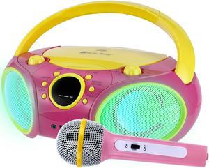 SingingWood NP030AB-YP Portable Karaoke System, Portable CD Player Boombox with Bluetooth for Home AM FM Stereo Radio, Headphone Jack, Portable Karaoke Supported AC or Battery Powered - Pink