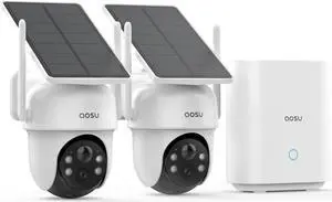 AOSU Security Cameras Outdoor Wireless, 2 Cam-Kit, No Subscription, Solar-Powered, Home Security Cameras System with 360° Pan & Tilt, Auto Tracking, 2K Color Night Vision, Easy Setup, 5G & 2.4G WiFi