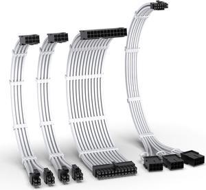 EZDIY-FAB PCIE 5.0 12VHPWR Sleeved Cable Kit, 16AWG Power Supply Cable Extension, PC PSU Sleeved Cable, 24PIN-ATX/(4+4) PIN-EPS/(12+4) PIN to 3X 8 PIN PCIE- RTX4080/4070Ti Extension Cable- White