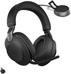Jabra Evolve2 85 MS Wireless Headphones with Link380c & Charging Stand, Stereo, Black - Wireless Bluetooth Headset for Calls and Music, 37 Hours of Battery Life, Advanced Noise Cancelling Headphones