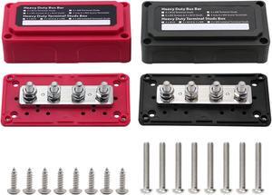 DC 12-48V 300A 5/16" (M8) 4 Studs Bus Bar, Ampper 4 Posts Waterproof Brass Power & Ground Distribution Block Heavy Duty BusBar Terminal Kit W/Cover for Car Vehicle Rv Truck Marine Boat (Red & Black)