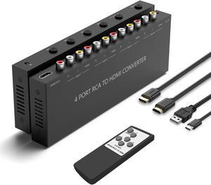 4 AV to HDMI RCA to HDMI Converter 1080P/720P 4 Way RCA Composite CVBS AV Switch to HDMI Converter Adapter Support 4:3/16:9 Switching for Sega Xbox PS1 PS2 PS3 N64 NGC SNES WII VHS VCR Camera DVD