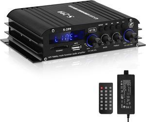 Home Audio Amplifier S-299 Bluetooth 5.0 Power Amplifier Receiver 4.1 Channel RMS 40Wx4 Max.800W Output DC 12V/5A Subwoofer AMP Mini Stereo Integrated Home Speakers Amplifier with USB/SD & AUX Jack