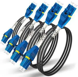 (1m - 4Pack) Uniboot LC to LC Armored Fiber Patch Cable, Single Mode Duplex Fiber Optic Cable Jumper Optical Patch Cord, 9/125um, (OS1/OS2 Compatible), LSZH Black