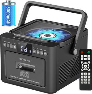 Sunoony Boombox Cassette CD Player Combo with Bluetooth, FM, Remote Control, Tape Recording, AUX/TF/USB Drive, Rechargeable CD Player with Stereo Sound & Headphone Jack, LED Display for Home,Kids,Gift