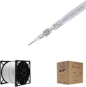Cables Direct Online RG6 Coaxial Cable Quad Shield Bulk, 18 Gauge Copper Clad Steel (CCS) Conductor, Aluminum Braid, PVC Jacket, Reel Box, 1000ft, White