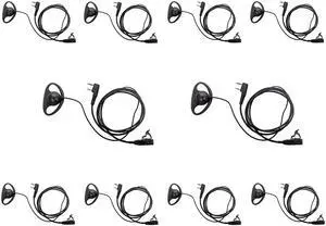 Caroo Walkie Talkies Earpiece for Kenwood D Shape Headset with Mic PTT for Baofeng UV-5R BF-888S BF-F8HP BF-F9 UV-82 UV-82HP UV-82C Kenwood TK-2107 TK-3107 Two Way Radio 2 pin,10 Pack