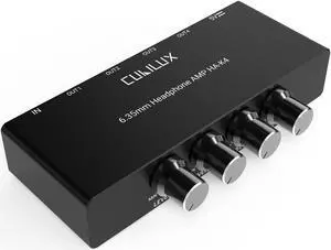Cubilux 4-Channel 6.35 Headphone Amplifier Aluminum Audio Amp,Ultra-Low Noise Mini Earphone Splitter for Music Sharing/Monitoring, 1/4 "TRS Headphone Output and TRS Audio Input-DC 5V Power Supply