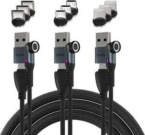 STATIK 360 Pro Magnetic Charging Cable - 100W Fast Charging Magnetic USB C Charging Cable, Magnetic Charger Cable Compatible with Apple Devices, USB-C, Micro-USB, USB-A Adapter - Black, 10FT/3M, 3Pack