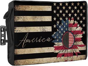 Outdoor TV Cover 40 to 43 Inches Weatherproof & Waterproof, Sunflower American Flag Outdoor TV Enclosure with Remote Control Pocket, Farmhouse Black White Striped TV Screen Protectors for Outside TV