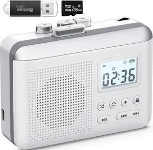 Gracioso Portable Cassette Player Recorder Converter,Cassette to MP3 via SD Card, Walkman Cassette Tape Player with 1000mah Rechargeable Battery,Built-in Microphone&Speaker,Headphone Jack,16GB SD Card