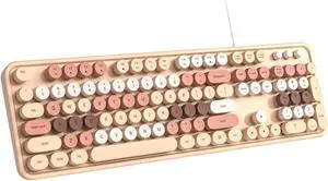 Dilter Wired Keyboard, 104 Keys Full-Sized Typewriter Keyboards, USB Plug and Play Office Keyboard with Number Pad, Caps Indicators, Foldable Stands for Windows, PC, Laptop, Desktop (Milk-Tea)