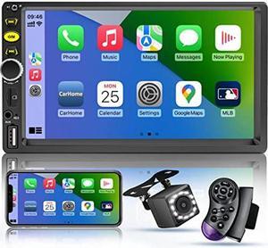 7 Double Din Touch Screen Car Radio with Apple CarPlay,7 Inch Bluetooth Car Stereo with Backup Camera, FM Steering Wheel Controls,Mirror Link Navigation,USB/TF/Subwoorf/240 watts