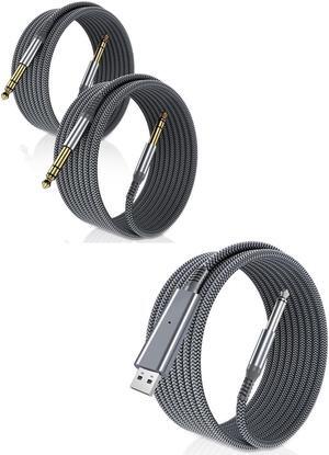 Elebase USB Guitar Cable 10FT and 2-Pack 1/4 Inch TRS Instrument Cable Straight 6.35mm Male Jack Stereo Audio Interconnect Cord for Electric Guitar,Bass,Keyboard,Mixer,Amplifier,Amp,Speaker,Equalizer