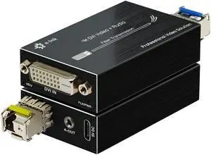 4K DVI Fiber Extender - DVI to Fiber Converter, Ultra HD DVI Video Optical Transceiver, Up to 20km over Single-Mode DVI Fiber Extender with External Stereo Audio