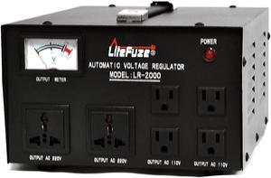 LiteFuze 2000 Watt Voltage Regulator with Transformer Step Up/Down 110V/220V - IEC Detachable Cord - Circuit Breaker (LR-2000)
