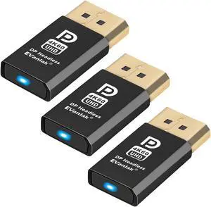 DisplayPort 4k60Hz Headless Ghost Display Emulator for PC DP Dummy Plug -fit Headless 1080@120Hz-4096x2160@60hz FHD-3Pack