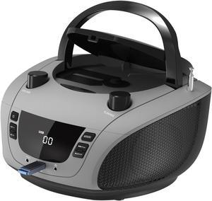 LONPOO Radios Portable AM FM, Portable CD Player Compatible CD-R/RW/WMA and MP3, CD Radio with Bluetooth 5.3, Boombox CD Player with Speakers, USB Player, AC/Battery Powered (Grey)