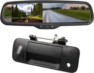 EWAY for Toyota Tundra 2007-2014 4.3" Rear View Mirror Monitor with Tailgate Handle Backup Camera Kit Parking Waterproof CCD Reverse Reversing Night Vision Car Safety Backing Auto Cameras
