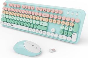 FOPETT 2.4GHz Wireless Keyboard and Mouse Set with Switch Button - Full-Size Keyboard - Compatible for Windows/Laptop/PC/Notebook/Smart TV and More - Green