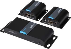 gofanco 130ft 1080p 1x2 2 Port HDMI Extender Splitter Over CAT5e/CAT6/CAT7 ethernet Cable with IR Remote Control, 1 in 2 Out HDMI Distribution Amplifier Up to 40m (130 feet) 1080p 60Hz (HDMIExtSplit)