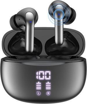 Wireless Earbuds Bluetooth 5.3 Headphones 50H Stereo Earphones with ENC Dual Mic Clear Calls, Noise Cancelling Ear Buds with LED Display Charging Case, IPX5 Waterproof Sport Headset for Phone TV
